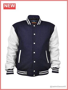 Genuine Leather Sleeve Wool Blend Varsity Letterman Jacket